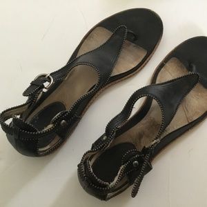 FRYE "Mary" Silver Beaded Black Leather Sandals: Women's Size 9.5